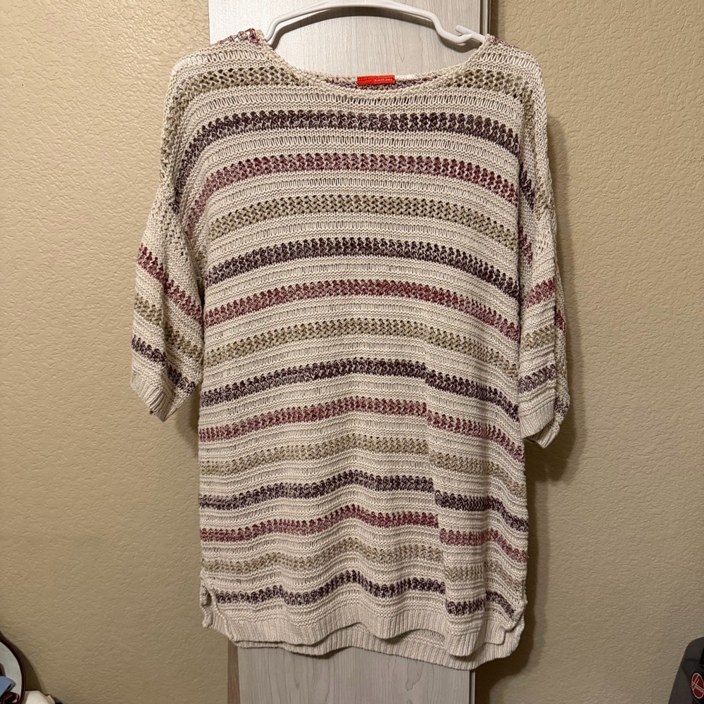 Striped Knit Sweater - Cream and Brown